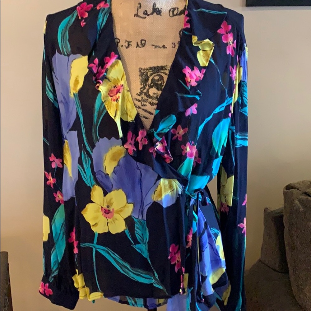 Carole Little Petite Multi-Color Sheer Blouse